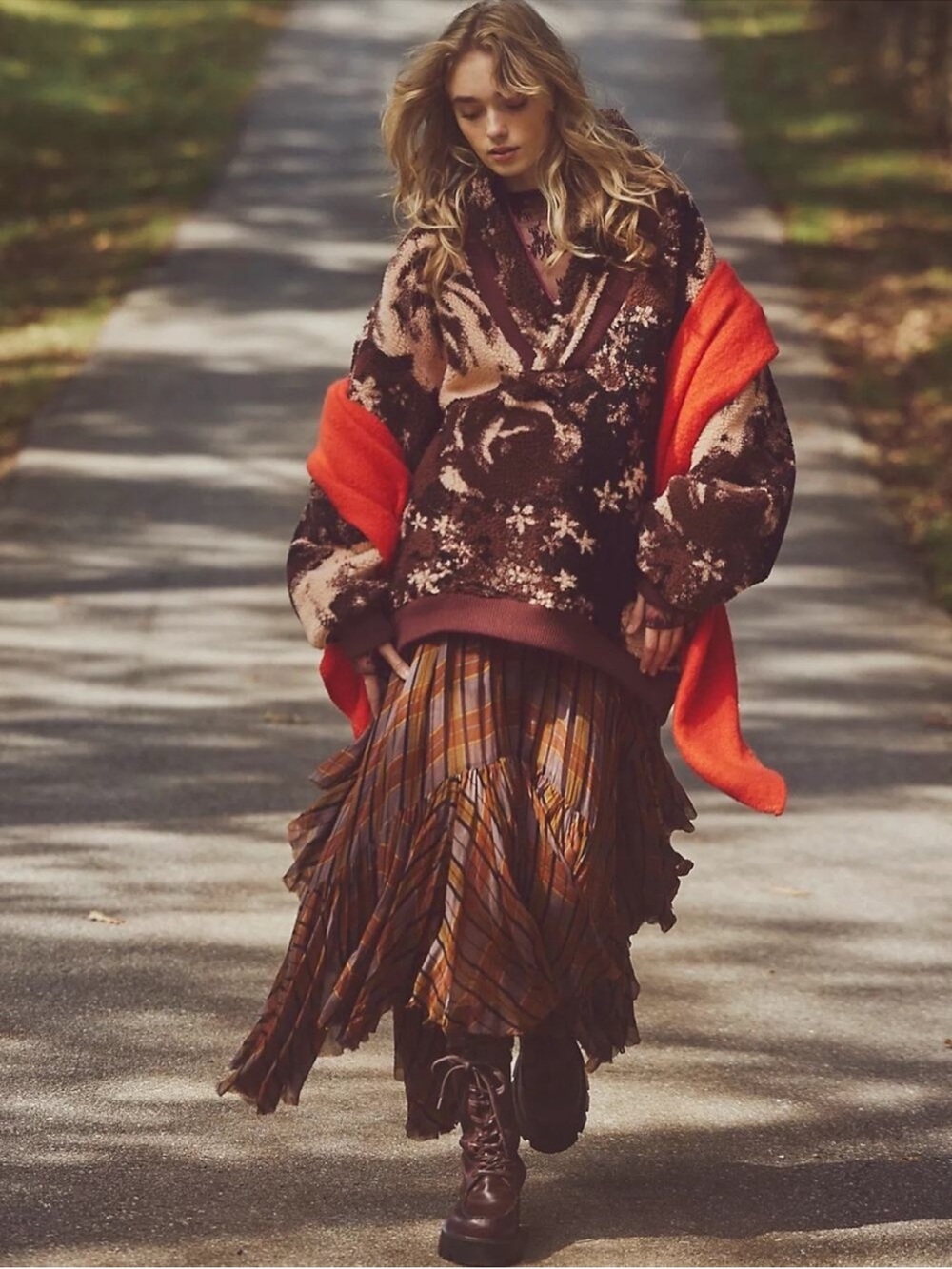 Free People Rosie Printed Sherpa Pullover Jacket Oversized XL
